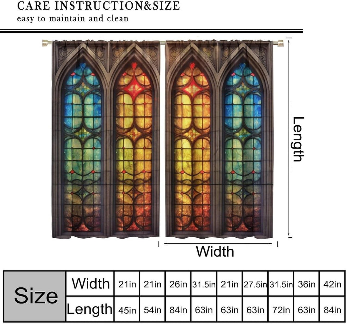 Stained Glass Curtains,Mid Century Vintage Style Abstract Art Home Decor Drapes for Bedroom Living Room Kitchen Window Treatment 2 Panels Set Total Size 84" W X 84" L Inch