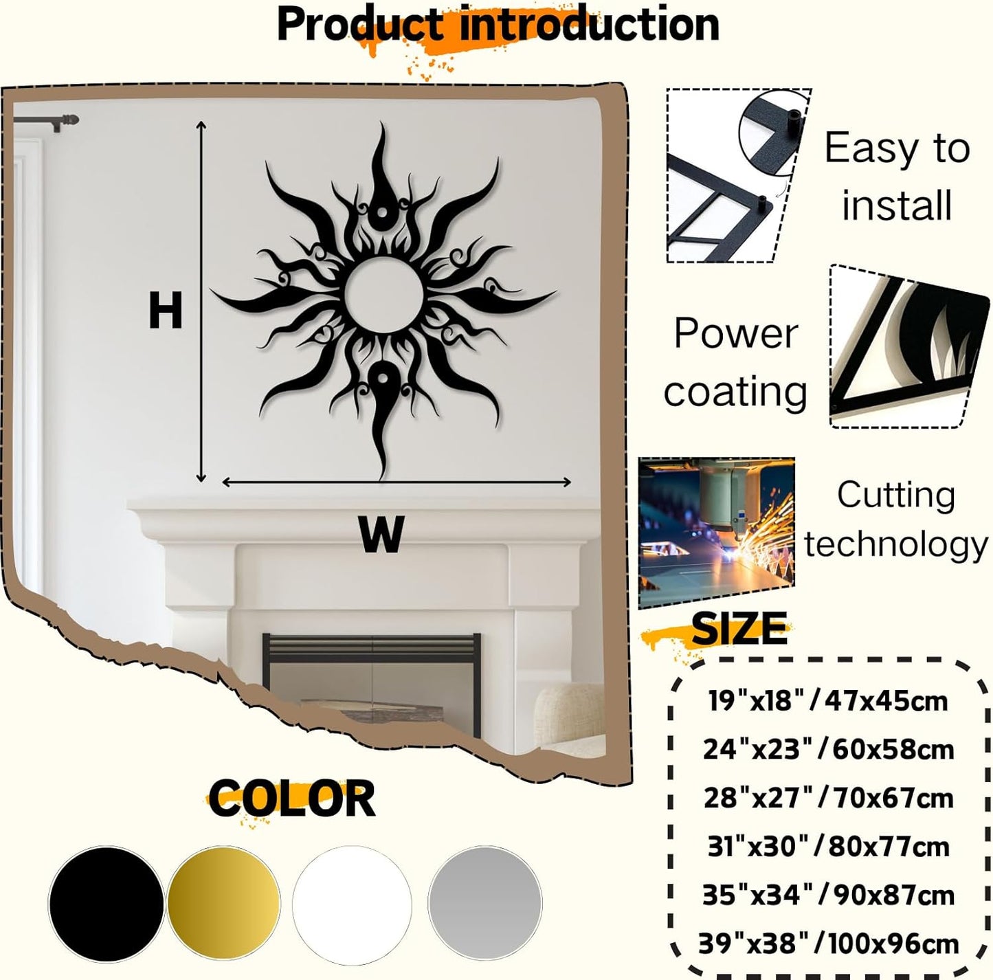 Hotuijxca Metal Wacky Sun Wall Art, Wacky Sun Metal Decor for Livingroom, Bedroom (Gold, 28"x27"/70x67cm, metal wall art)