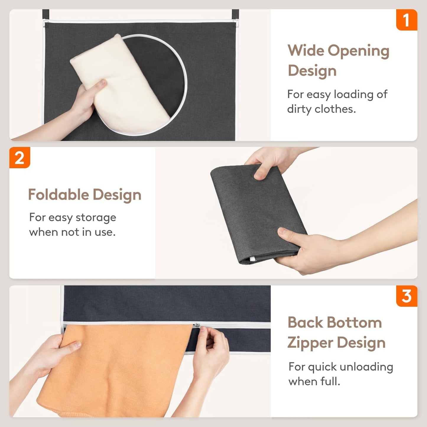 Lifewit Over Door Laundry Hamper, Large Collapsible Hanging Laundry Hamper, Hanging Laundry Basket Bag for Bathroom Bedroom Dirty Clothes Storage Organizer, Dark Gray