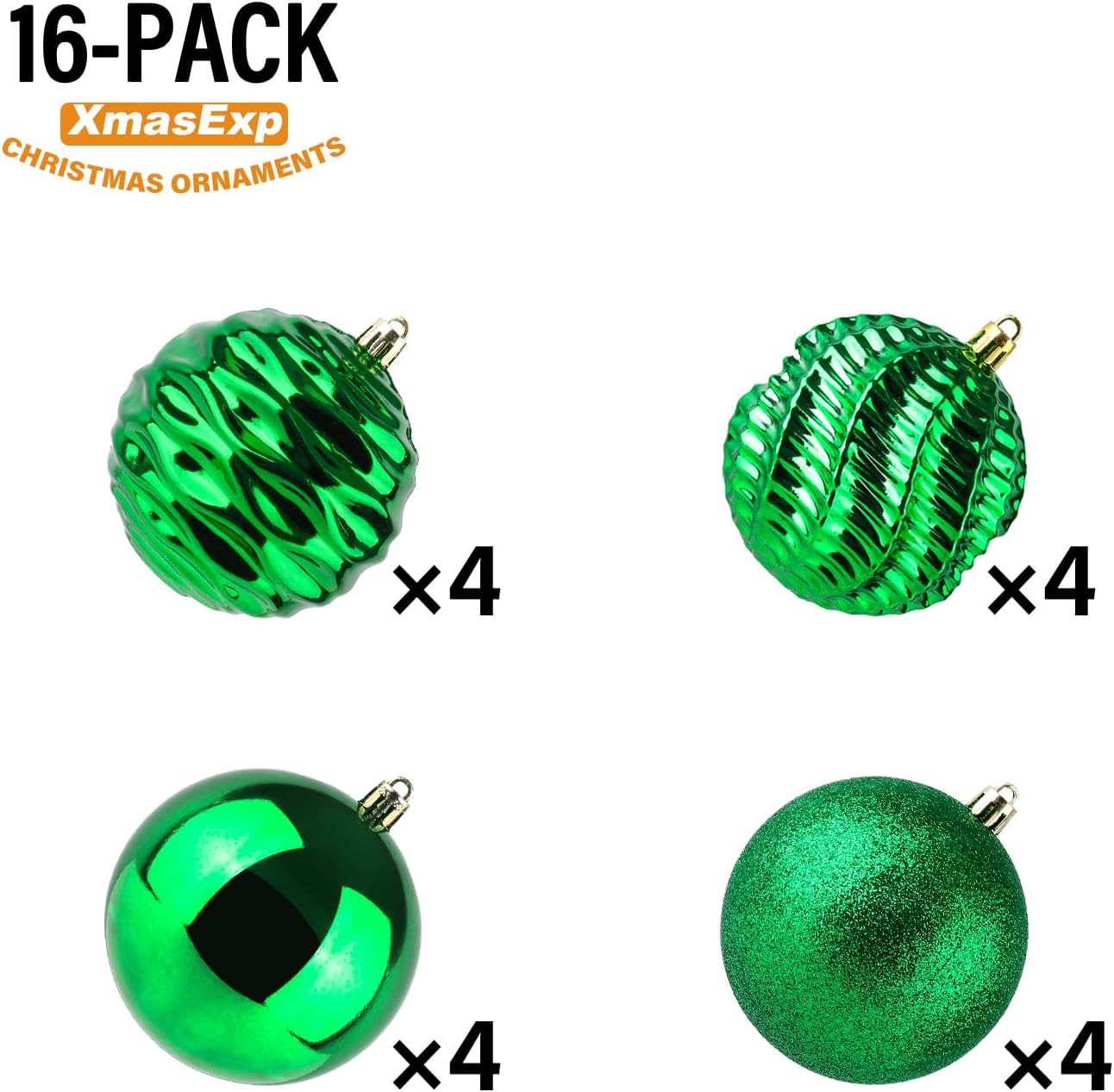 XmasExp 16ct Christmas Balls Ornaments - Shatterproof Large Hanging Ball Decorative Xmas Balls for Holiday Wedding Party Xmas Tree Decoration(3.15"/80mm, Green)