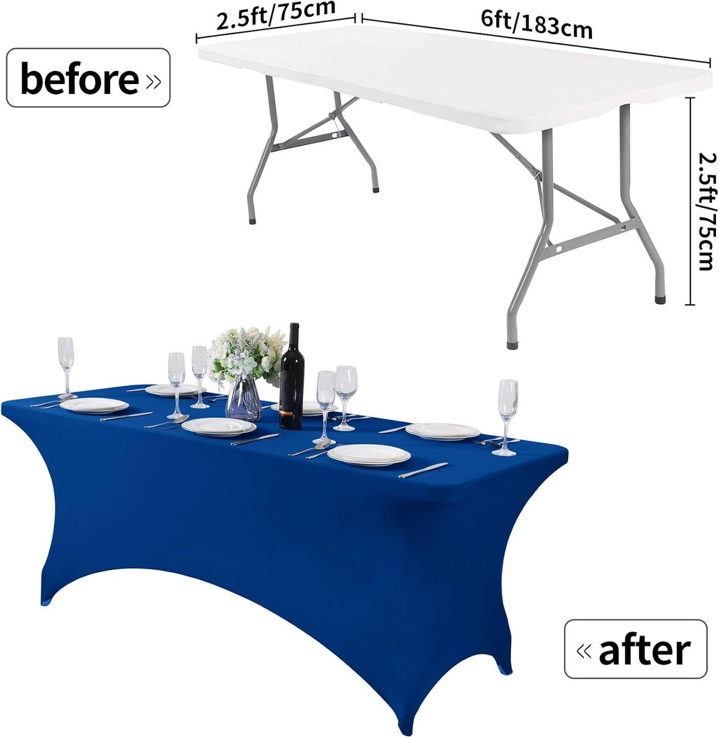 Spandex Table Cover for 6Ft or 4fT or 8ft Table Universal Fitted Stretch Tablecloth for Party, Banquet, Wedding and Events-Classicblue