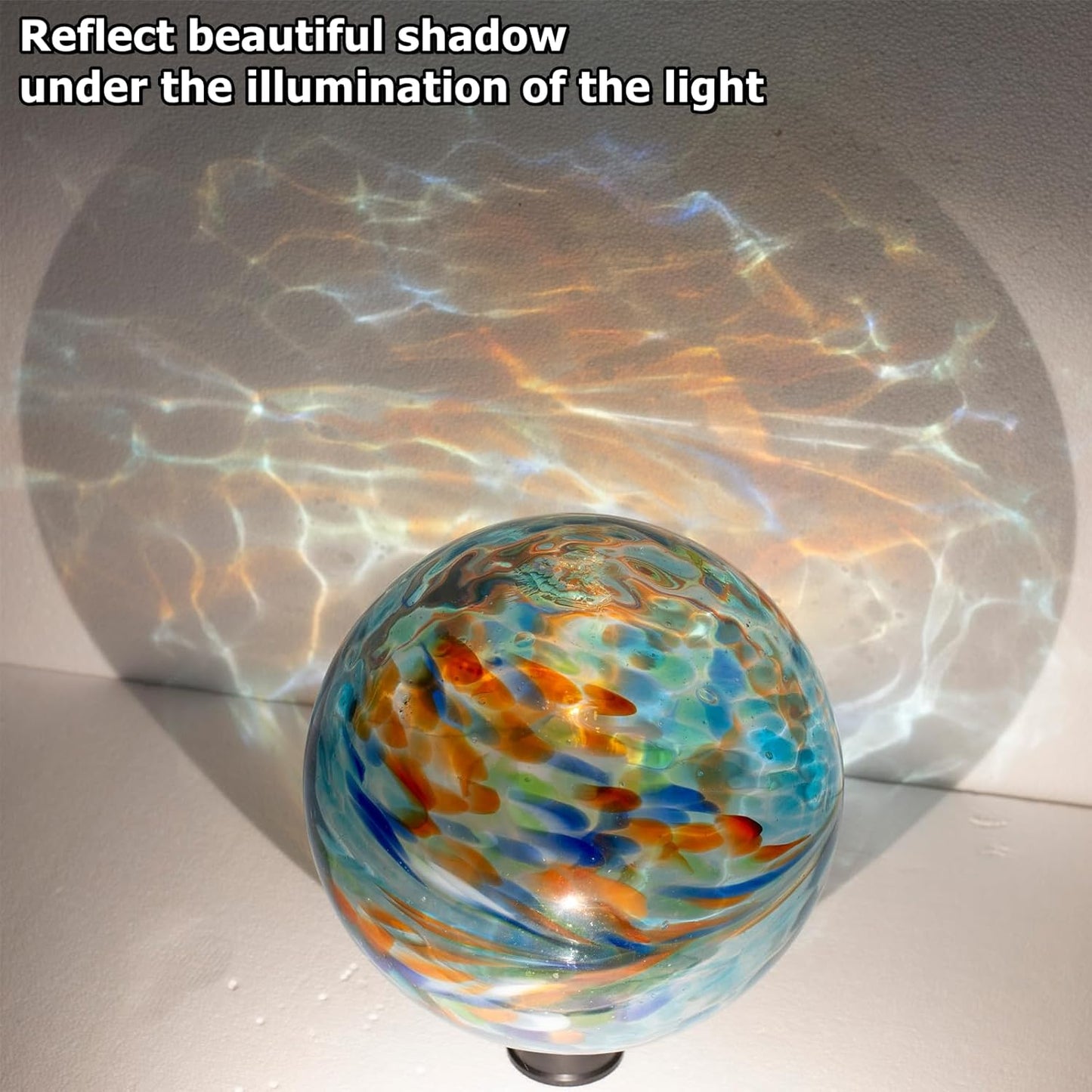 10 Inch Glass Gazing Ball, with 9.4" Tall Metal Gazing Globe Stand, Glass Balls Display Holder Set for Outdoor Garden Lawn Yard Decoration, Blue Artistic