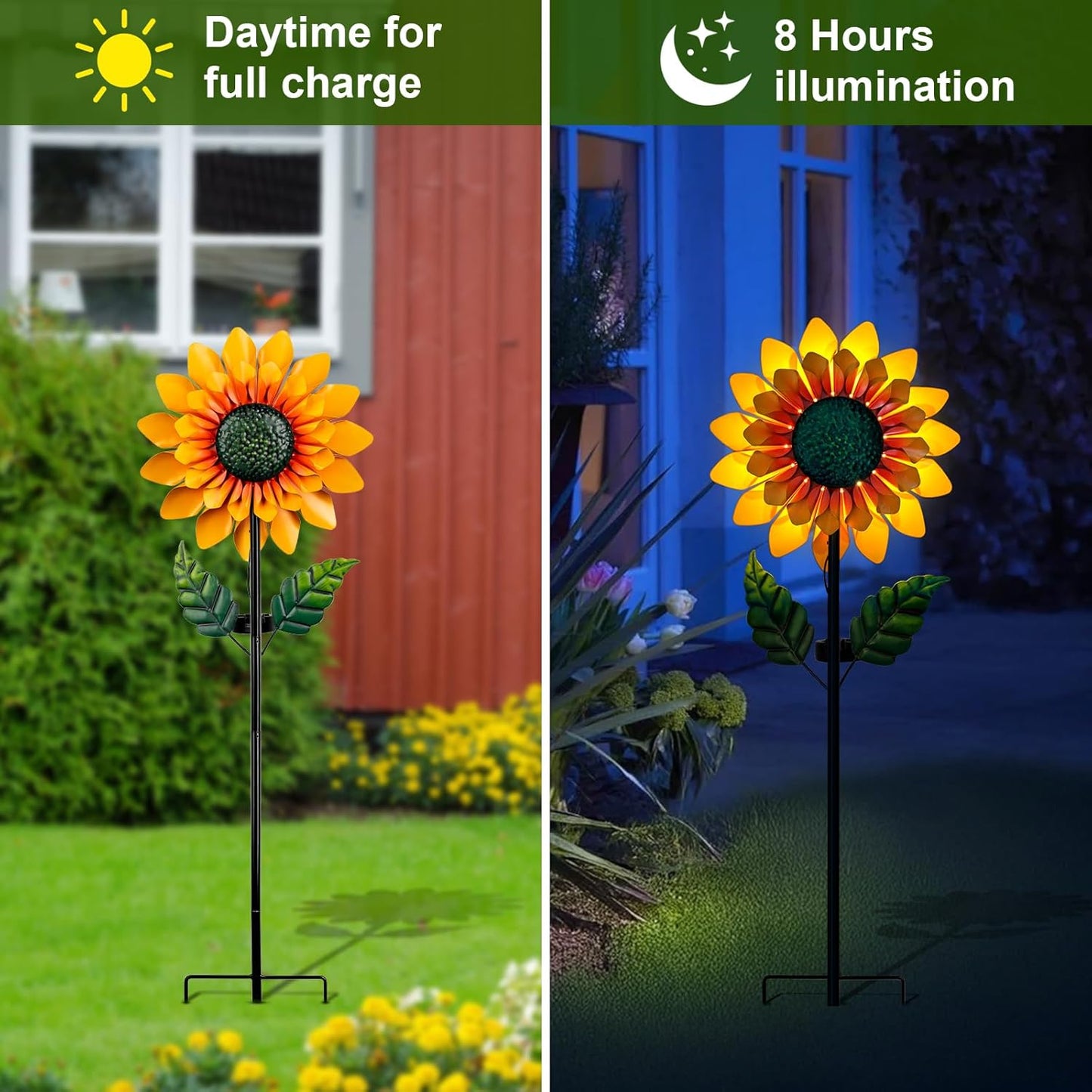 Sunflower Solar Wind Spinner, 52" Metal Wind Spinner with Kinetic Wind Sculpture Windmills for Outdoor Lawn & Garden Patio Decoration