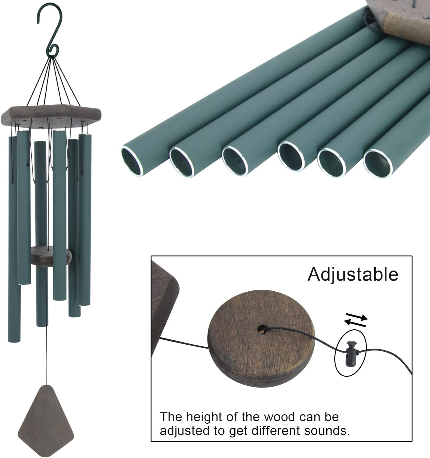 Large Wind Chimes for Outside, 30" Aluminium Wind Chime with Wind Catcher, Outdoor Garden Patio Decoration Windchimes, Classic Zen Gift for Men and Women Green