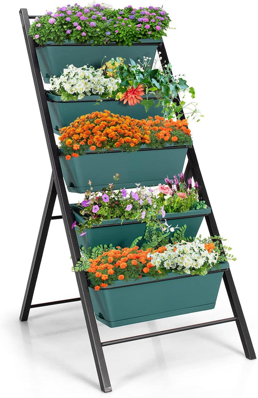 S AFSTAR 5-Tier Vertical Garden Planter, 5-Layer Raised Garden Bed with 5 Detachable Planter Boxes & Metal Frame, Indoor Outdoor Elevated Planting Containers for Flower Vegetables Fruit Herbs