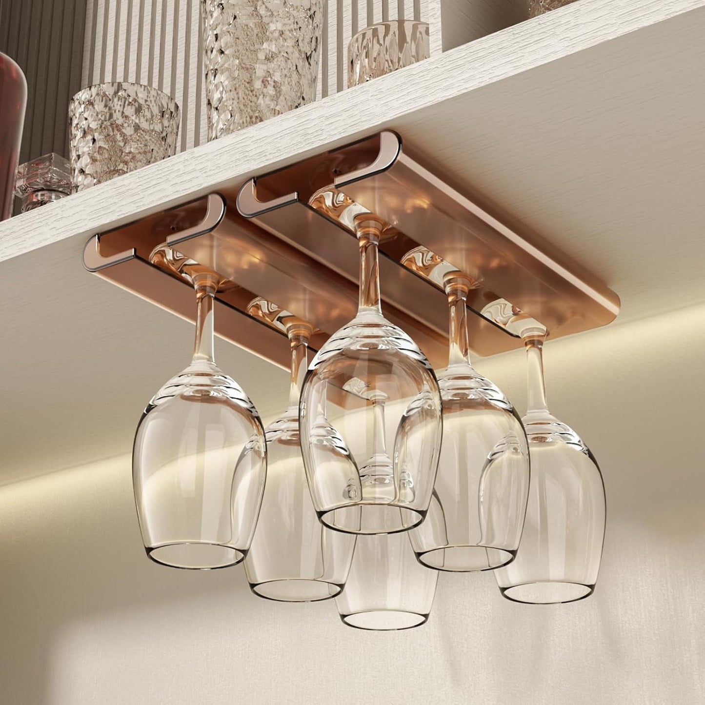 2Pack Wine Glass Rack, Punch-free Stemware Rack for Kitchen and Bar (Amber)