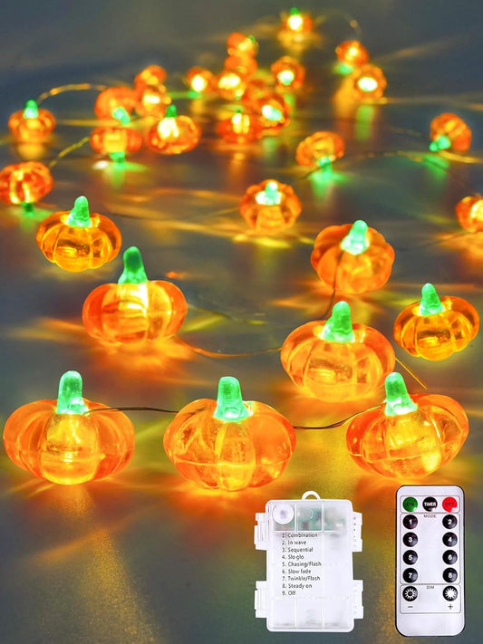 Fall Decorations 3D Pumpkin Fairy Lights Battery Operated with Remote, 10ft 30LED Fall Orange String Lights 8 Modes, Twinkle Light Waterproof Outdoor Indoor for Thanksgiving Harvest Halloween Decor
