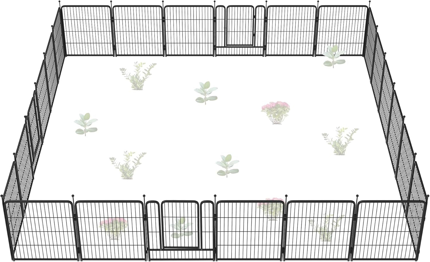 FXW Garden Fence Outdoor for The Yard – 32in(H) x 54.0ft(L) Heavy Duty Metal Animal Barrier for Dog and Rabbit, Decorative Dog Fence, 24 Panels, Black