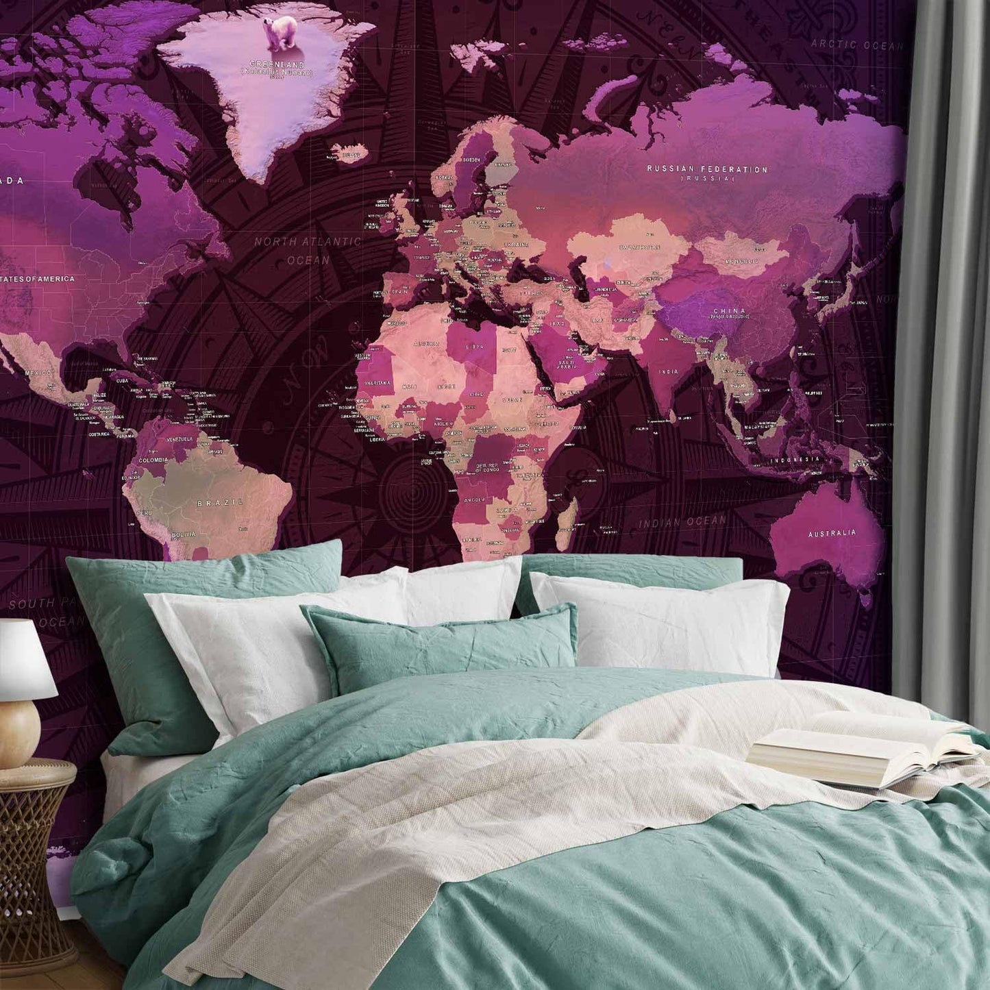artgeist Premium Wall Mural World Map 157x110 in - XXL Non-Woven Wallpaper Fleece Wall Decor Photo Print Picture Image Design Home Map of The World k-A-0273-a-a