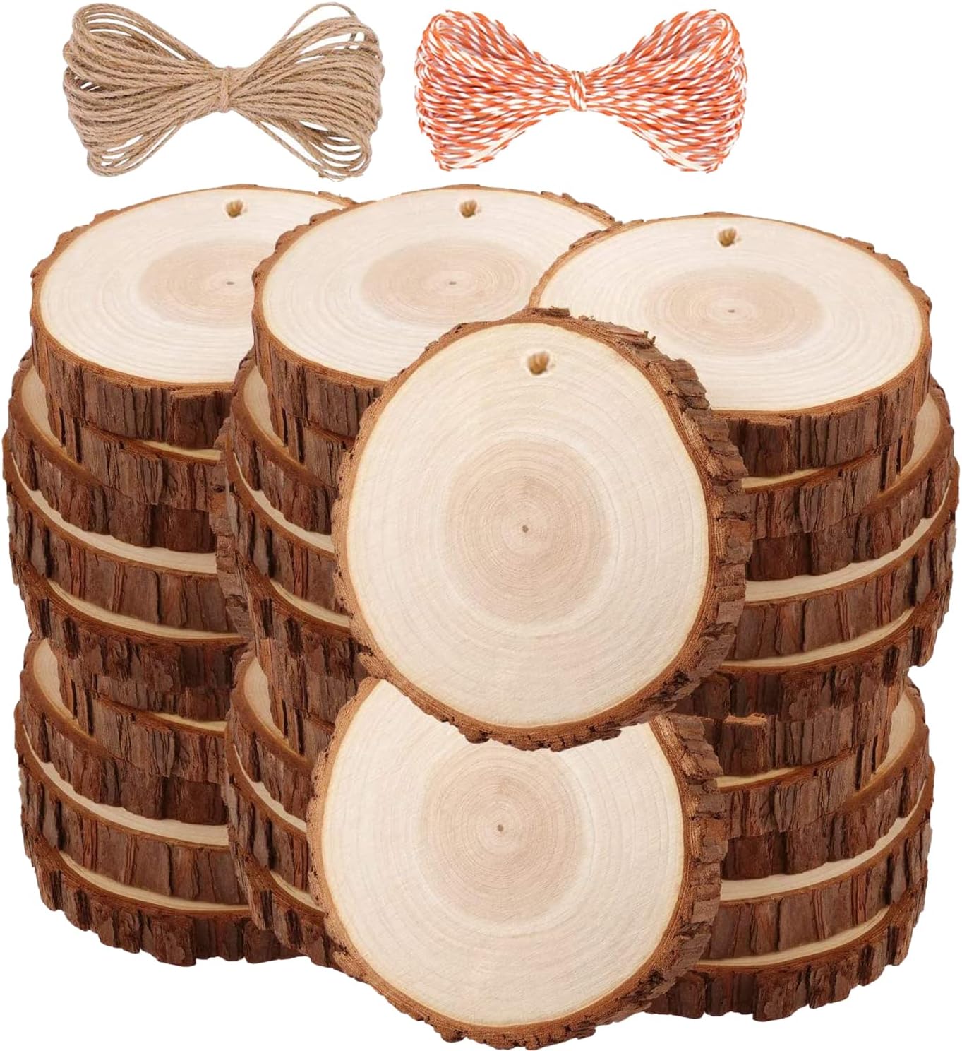 Wood Slices 30 Pcs 2.4-2.8 inches TICIOSH Craft Unfinished Wood kit Predrilled with Hole Wooden Circles for Arts Wood Slices Christmas Ornaments DIY Crafts