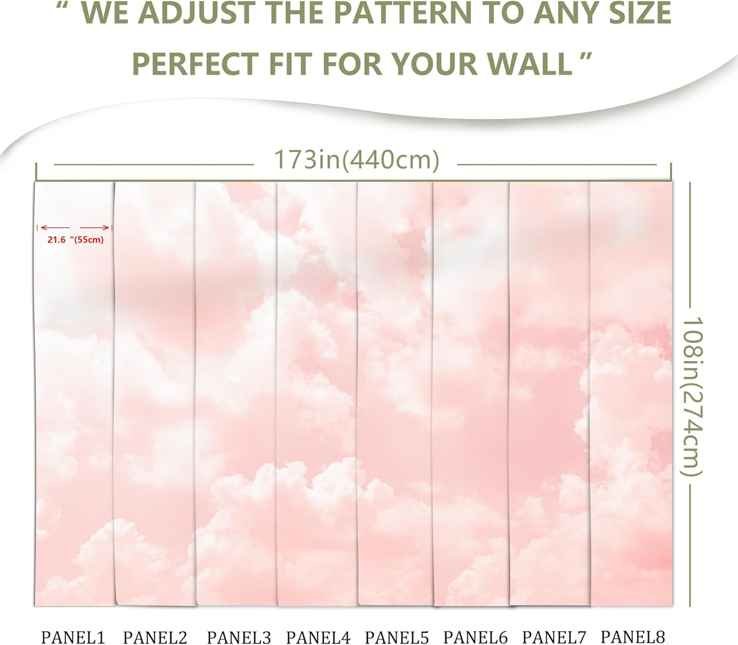 Pink Cloud Wallpaper Wall Mural for Bedroom Living Room (Not Peel n’ Stick)