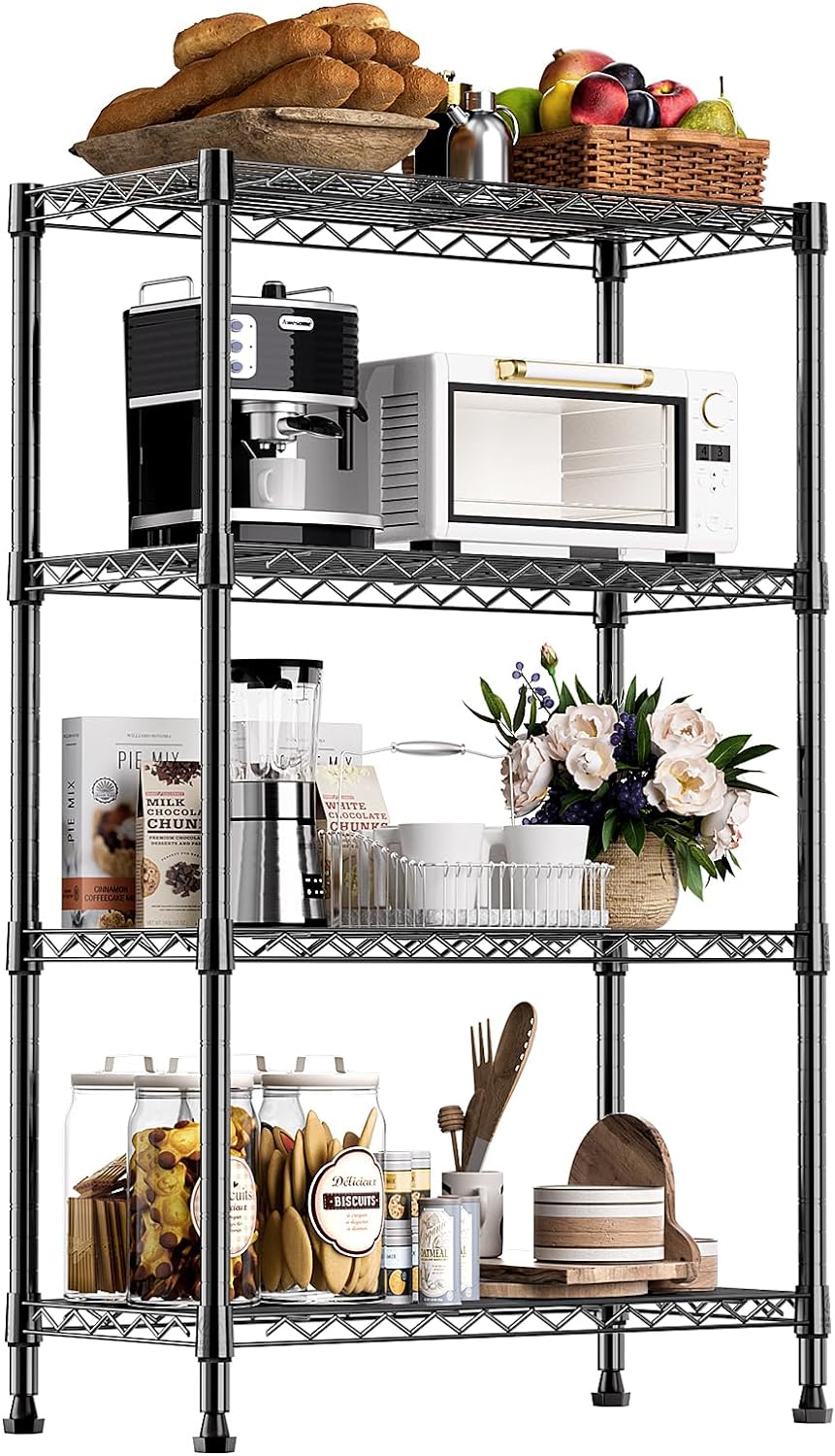 1000 lbs Storage Shelving Steel Heavy Duty 4-Tier Utility Shelving Unit Steel Organizer Wire Rack for Home,Kitchen,Office (13.7" D x 29.5" W x 47.2" H)