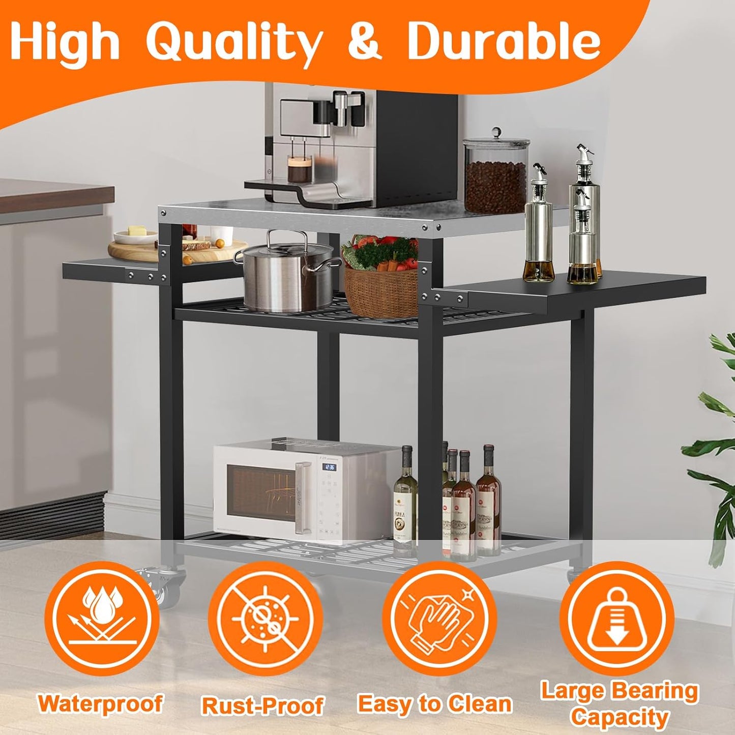 Outdoor Grill Table, Stainless Steel Grill Cart for Blackstone Griddle, Pizza Oven Stand for Onni, Kitchen Cooking Prep Table BBQ Cart for Party, Bar, Camping