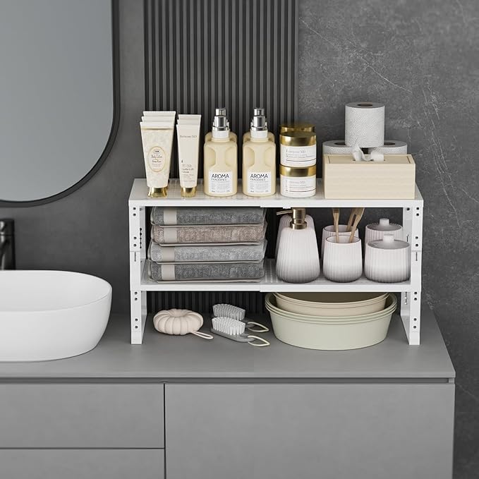 Expandable Spice Rack,Stackable Storage for Cabinet, Multi-Functional Kitchen Shelving,Height-Adjustable,Sustainable Organizer Solution(3Packs/White/Large)