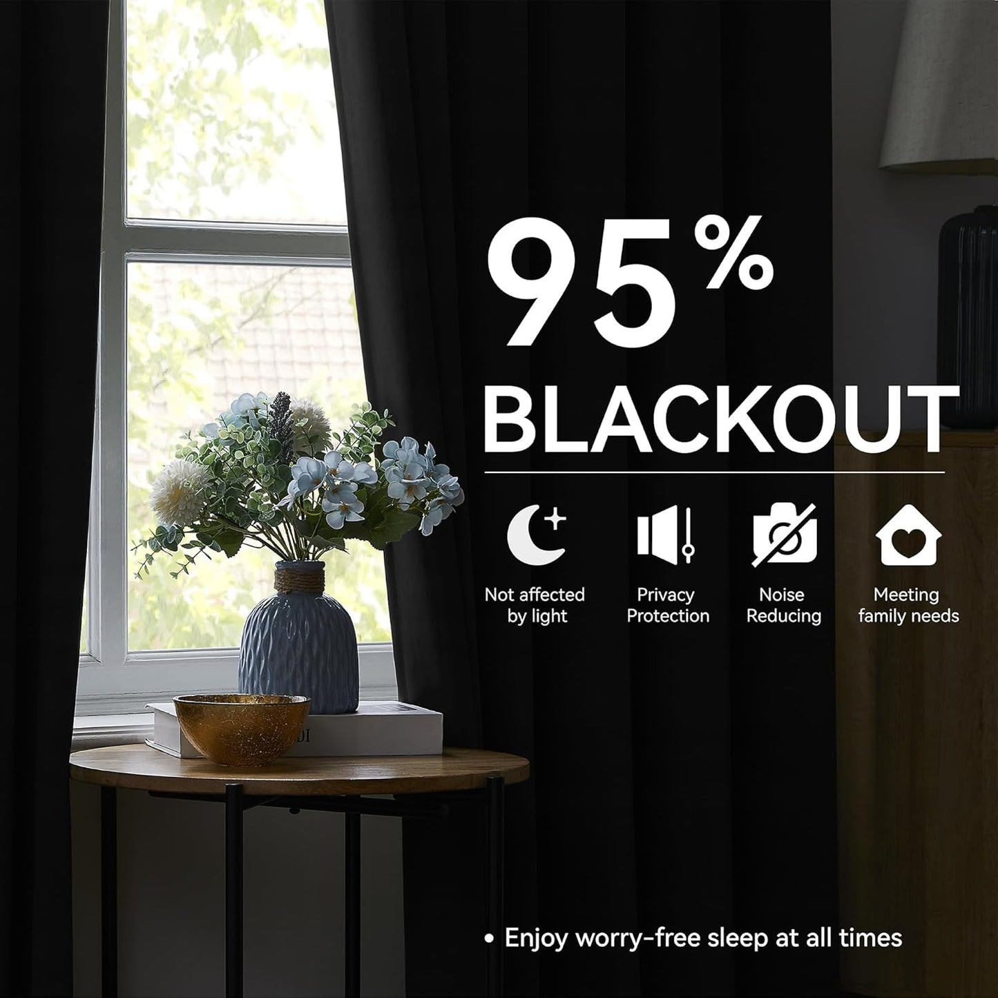 KangBang Pinch Pleated 108 Inch Long Blackout Curtains 2 Panels Set, Thermal Insulated Energy Saving Privacy Draperies for Sliding Door Doorway with Hooks Track System,40”Wx108”L, Black