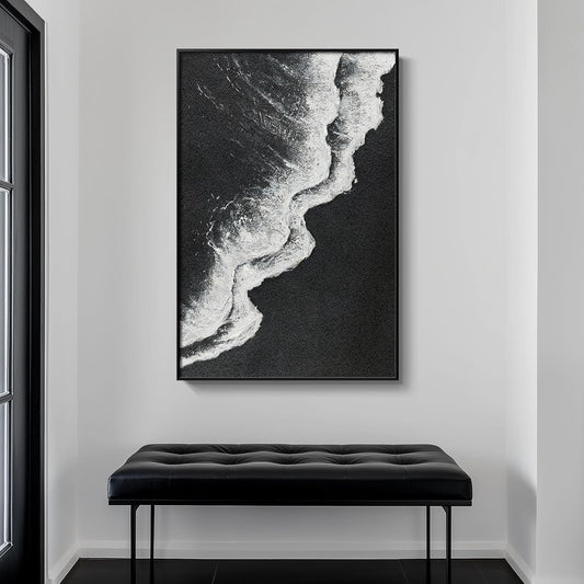Framed Black and White Abstract Beach Canvas Wall Art, Modern Minimalist Art Prints Paintings Artwork for Walls, Ocean Wave Pictures for Living Room Dining Room Bedroom Bathroom Wall Decor 24x36 In