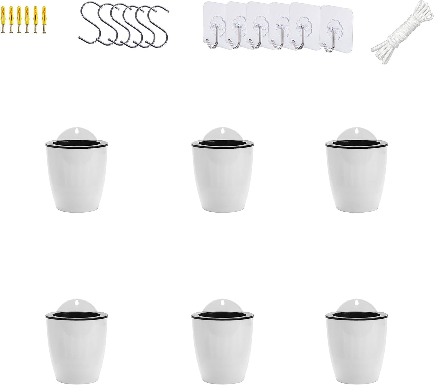 ORIMERC 6 Pack White Self Watering Planter Pots Vertical Living Wall Planter Indoor Outdoor Plant Wall Flower Basket Kitchen Herbs Railing Fence Trellis Decor (Small)