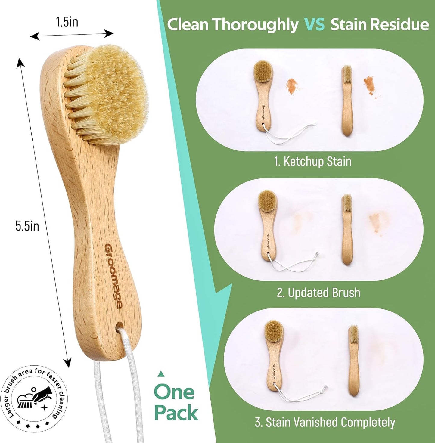 Laundry Stain Brush, Laundry Brush for Stains on Clothes, Dorm Room Essentials for College Students, Natural Boar Bristle Cleaning Brush, Fabrics Cleaning Brush for Clothes Without Damage