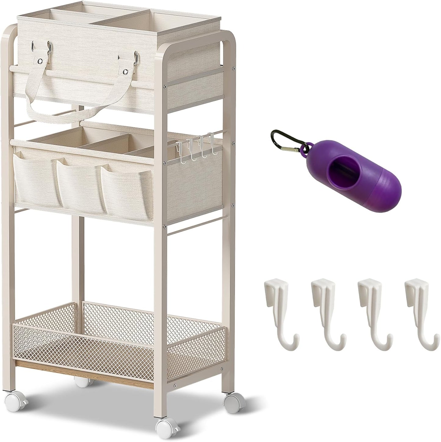 Baby Diaper Caddy Organizer and Storage,2In1 Baby Cart Organizer-Baby Diaper Caddy+3 Tier Rolling Cart for Baby Nursery,Baby Bedside Cart,Easy Assembly,Beige