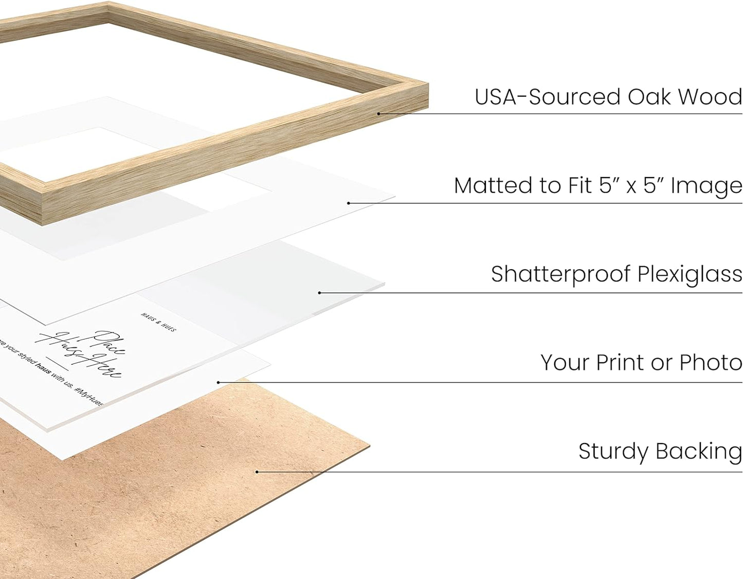 HAUS AND HUES Solid Oak Wood 10”x10” Picture Frames Matted to 5”x5” Set of 3 - Minimalist 10x10 Frame Set, 10x10 Picture Frames, 3 Picture Frame Set for Posters (Beige Oak Frames)