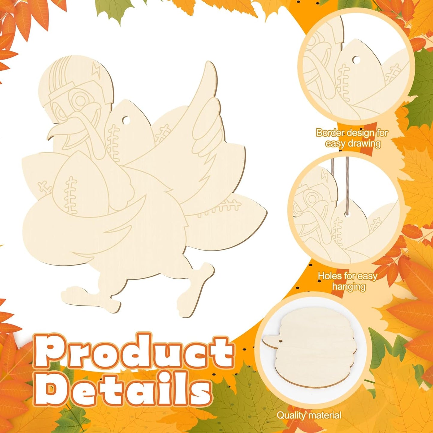 24 PCS Unfinished Wooden Thanksgiving Crafts, Pumpkin Turkey Shaped Hanging Ornaments DIY Wood Craft Cutouts for Thanksgiving Party Decor (Thankgiving)