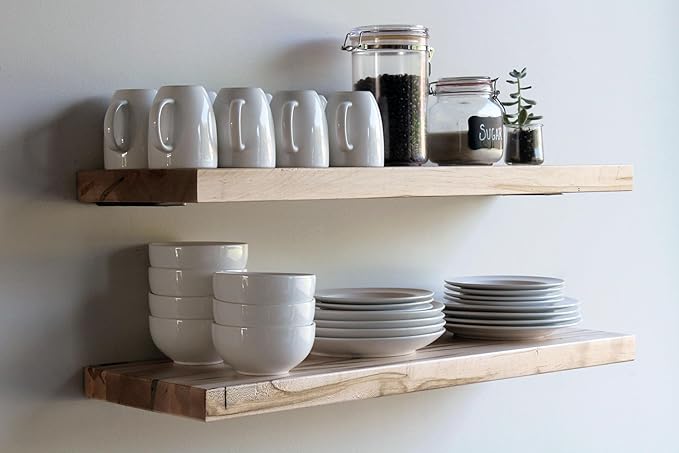 Urban Legacy Deep Floating Shelves | Wormy Maple with Furniture Grade Clear Coat | Low Profile Brackets | Set of 2 (48" x 11" x 2")