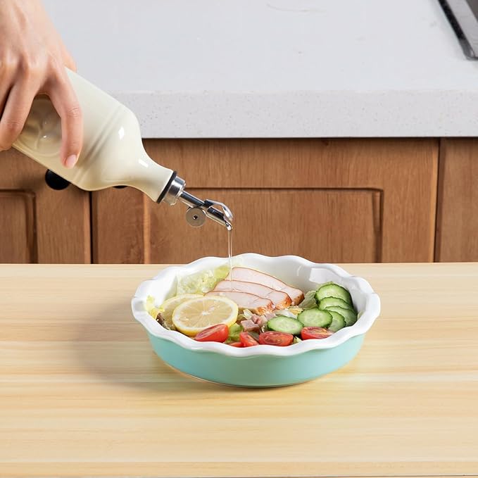 Sweejar 16 Oz Ceramic Olive Oil Dispenser Bottle, Oil Dispenser for Kitchen with Gravity Spout, Relief Opaque Oil Container for Evoo, Avocado Oil, Vinegar, Soy Sauce, 1 Pack(Beige, Gold Spout)