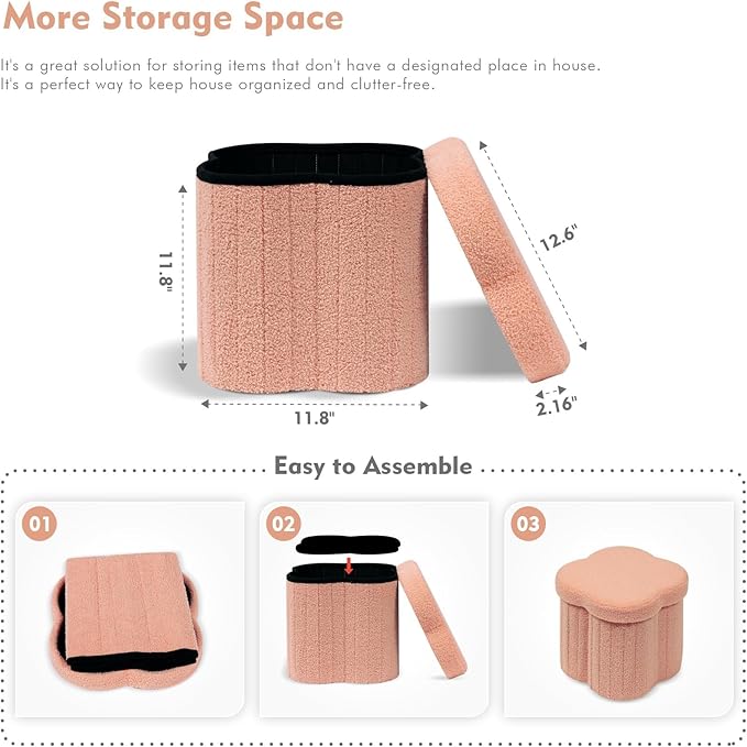 B FSOBEIIALEO Storage Ottoman Cube, Flowers Shaped Ottomans with Storage Foot Stool Footrest for Lving Room, Boucle Ottoman Seat for Dorm Room,Faux Teddy Fur, Orange 12.6"x12.6"x12.6"