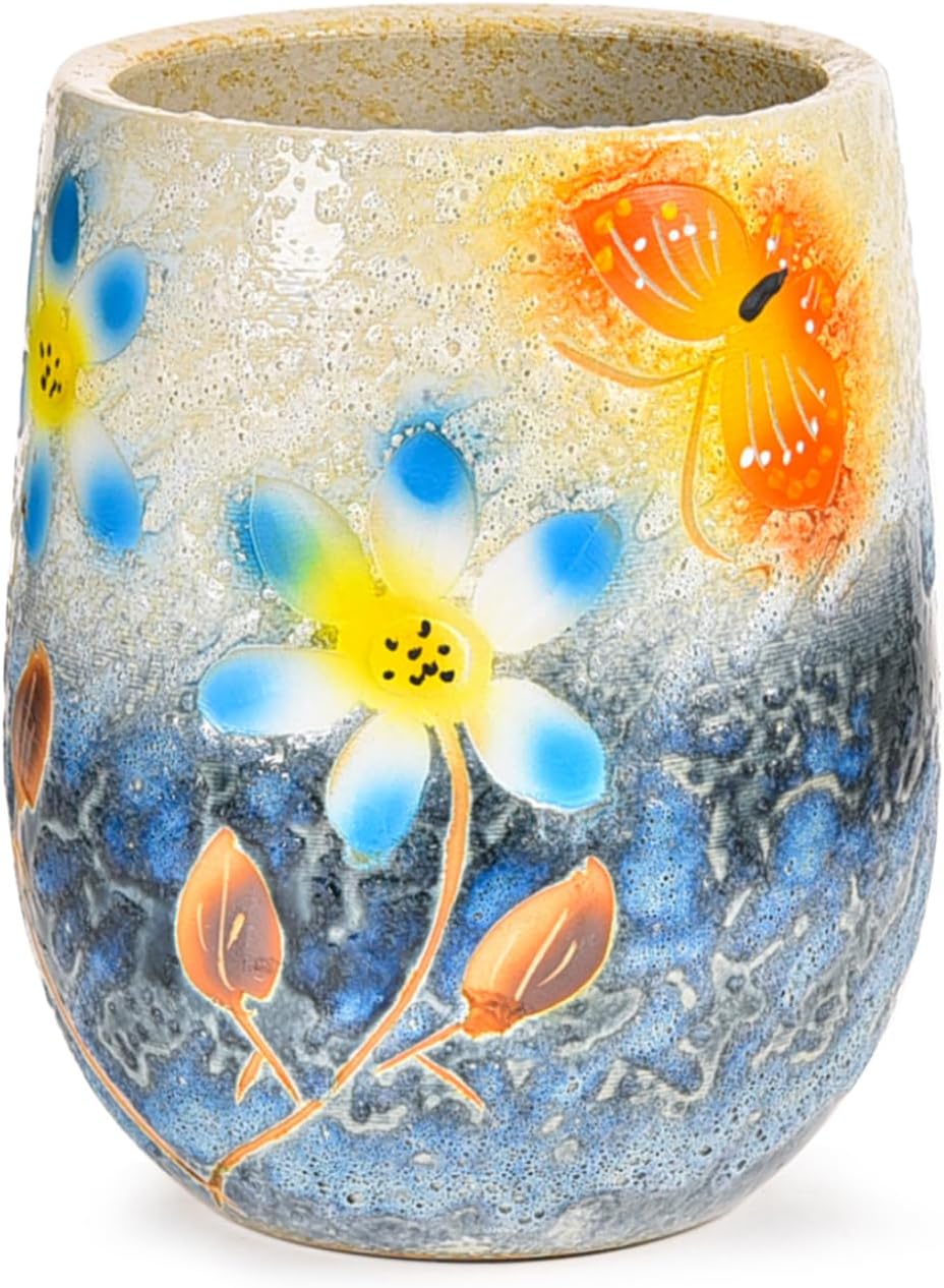 Sungmor 10.6 Inch Ceramic Succulent Plant Pot with Drainage Hole, Hand Painted Flower Pots for Plants, Unique Texture Decorative Planter for Indoor and Outdoor, Pottery Vase for Home Office Decor