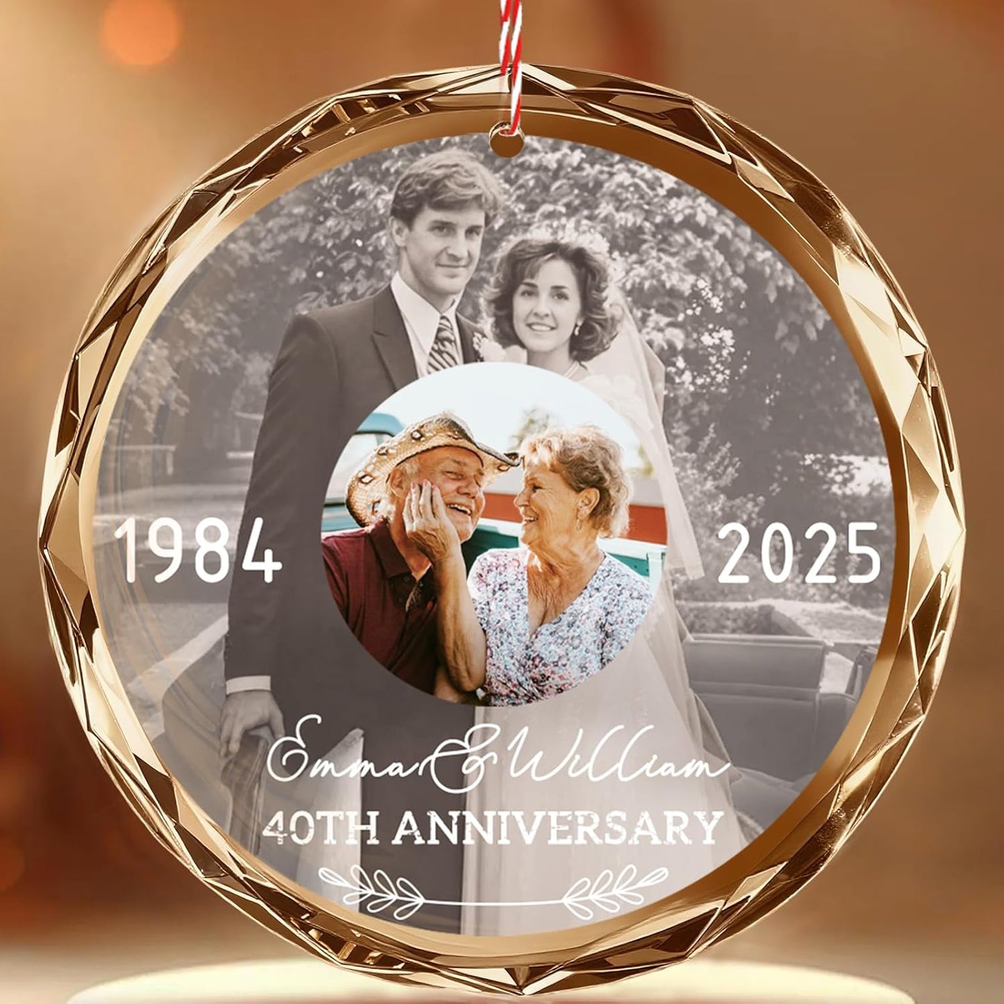 Bemaystar Personalized Wedding Anniversary Ornament with 2 Photos - Then and Now Photos, Personalized Anniversary Ornament with Date Text, Custom Ornaments, Xmas Gifts for Couples Parents Grandparents