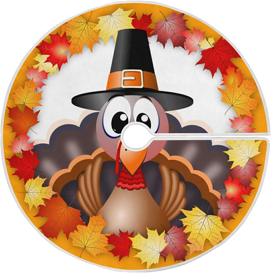 Thanksgiving Turkey Maple LeafTree Skirt, Seasonal Tree Mat Holiday Party Supplies Ornaments Indoor Outdoor Decorations for Tabletop Trees 35.4 Inches