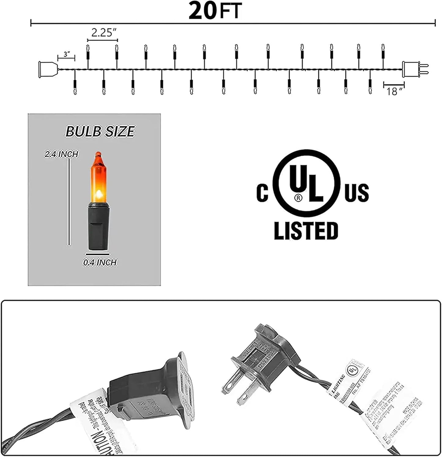 Dazzle Bright Purple and Orange Halloween Mini Lights, 20FT 100 Count Waterproof Incandescent Lights Plug in, Connectable Halloween Decorations for Indoor Outdoor Party Yard Decor