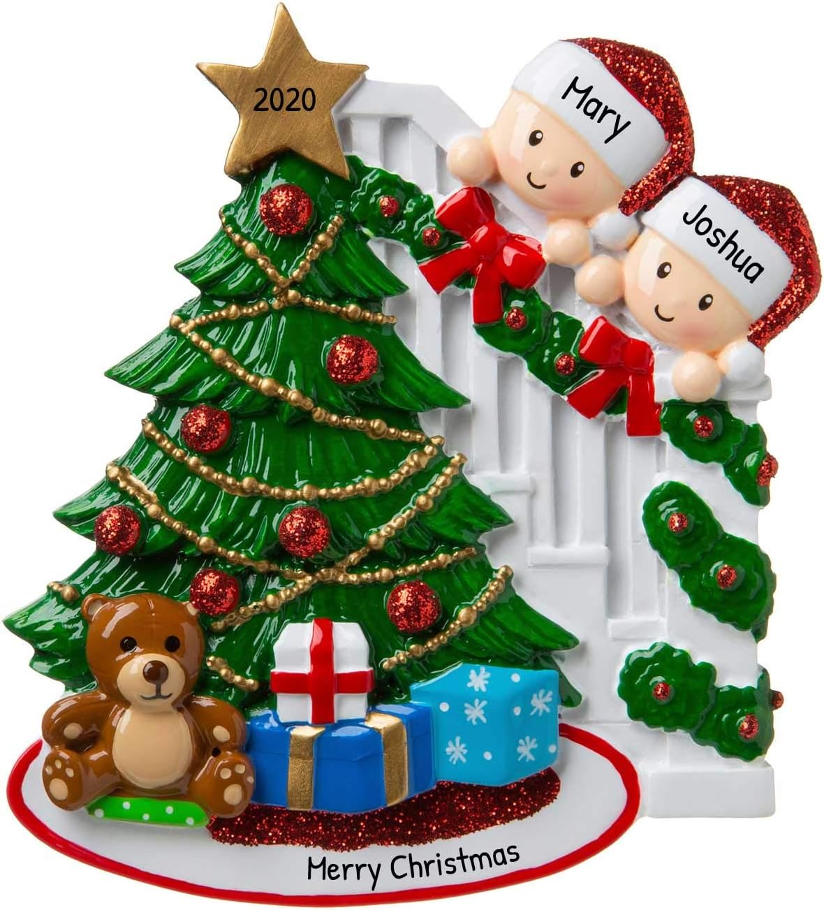 3D Personalized Our First Christmas Ornament 2025 | Peeking Over Staircase Couple Ornaments in Santa Hat Couples Ornament 2025 Family of 2 Unique for a Couple Ornaments Couples Gifts