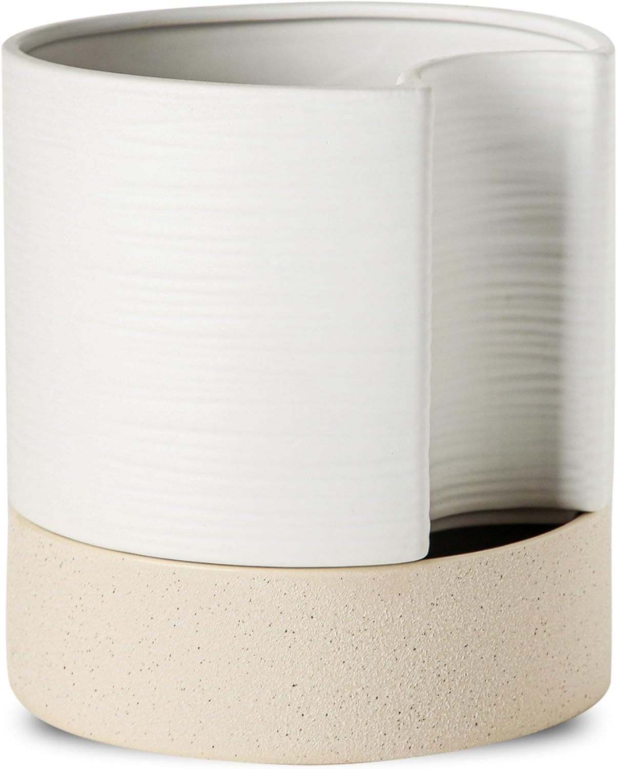 Nihow Self Watering Plant Pot: 8 Inch Ceramic Planter with Drainage Hole & Water Storage Plus for Indoor & Outdoor Plants - Cylinder Round Flower Pot for Succulent/Herbs/Violets - White & Brown