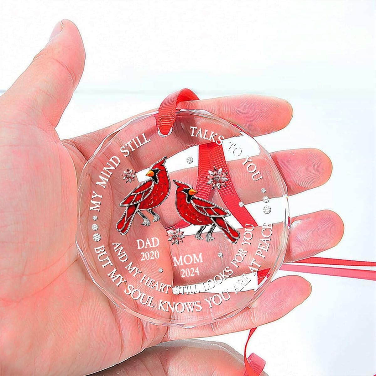 Personalized Memorial Christmas Ornament - My Mind Still Talks to You Butterfly, Custom Name Remembrance Glass Ornament for Loss of Loved Ones in Heaven, Sympathy Gifts for Deceased