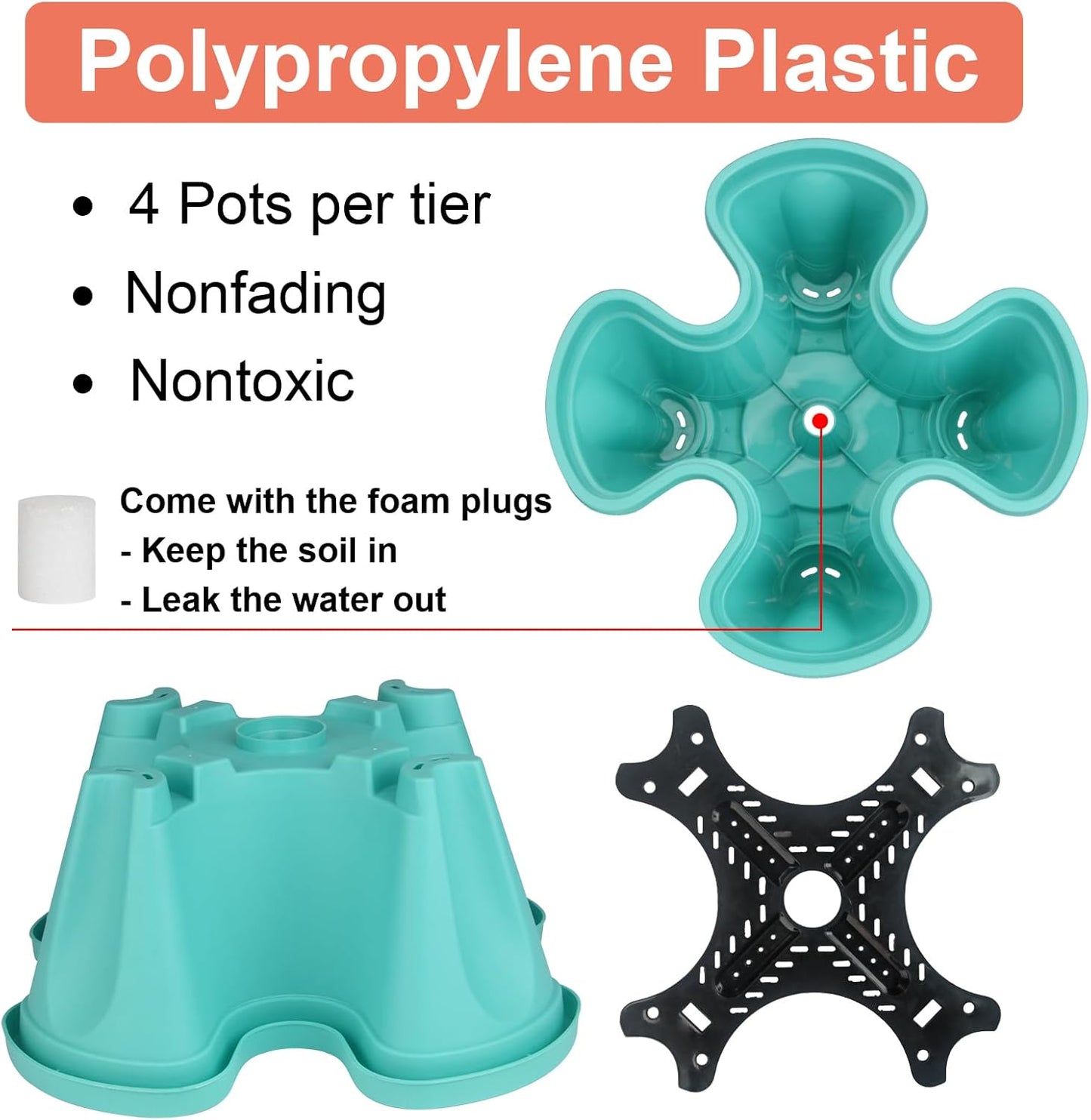 DUNCHATY Stackable Planter, Vertical Garden Planter with Wheels and Tools, Self Watering Strawberry Planter Indoor/Outdoor 5 Tier Herb Planter Pots for Growing Vegetables and Succulents, Teal