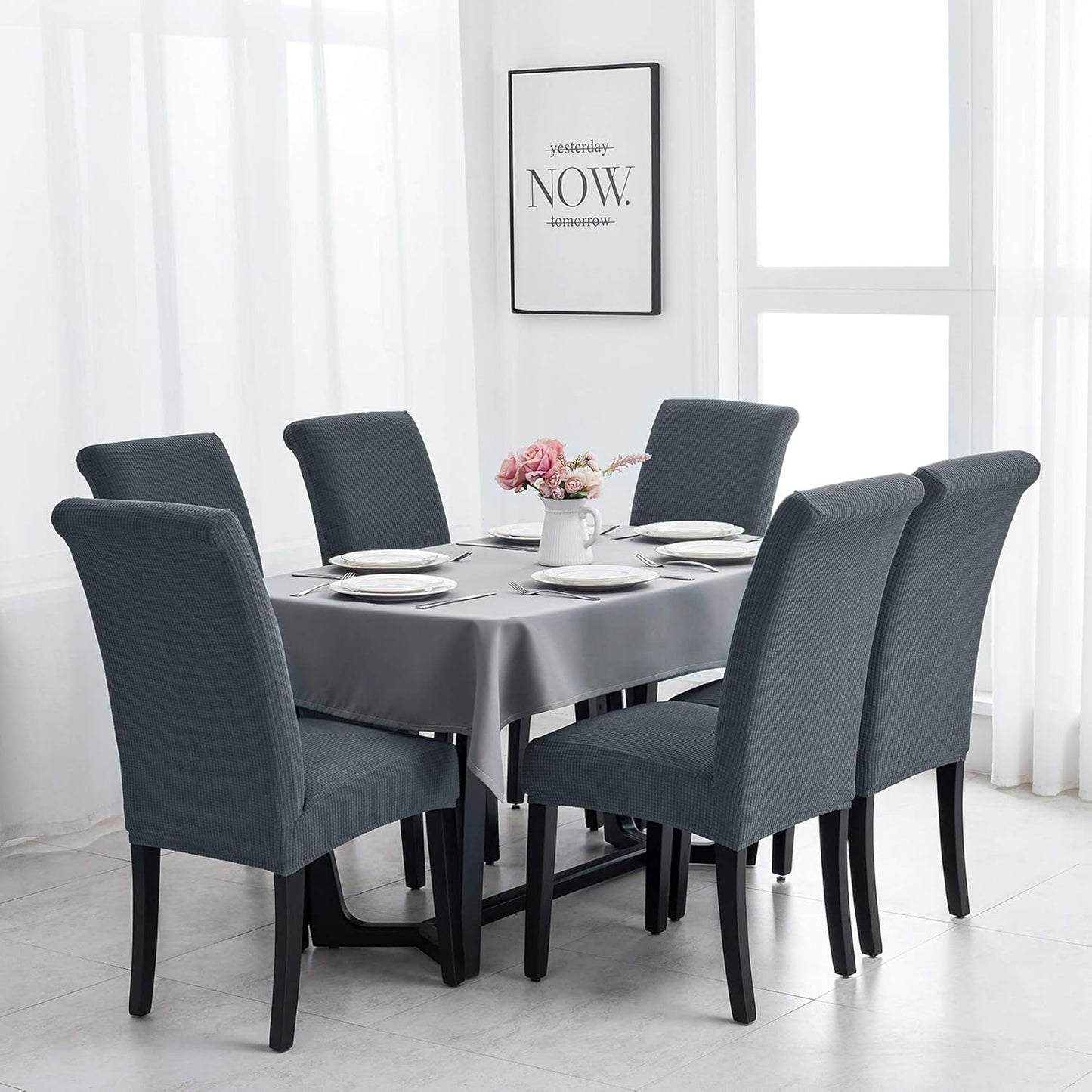 Joccun Chair Covers for Dining Room Set of 6, Dining Chair Slipcovers Stretch Dining Room Chair Covers Seat Protector,Washable Parsons Chair Cover for Home,Hotel,Banquet(Gray,6 Pack)