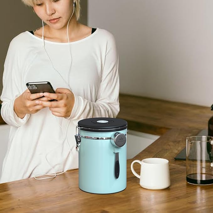 35OZ Coffee Canister for ground coffee with Date Tracker,Mint Green 304 Stainless Steel Kitchen Food Airtight storage container for Coffee Beans or Grounds, Tea, Sugar