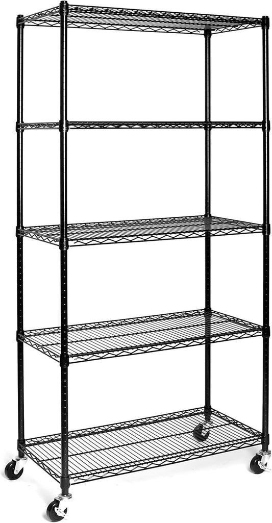 Seville Classics UltraDurable Heavy Duty NSF Solid Steel Wire Rack Storage Unit, Organizer for Garage, Warehouse, Office, Restaurant, Classroom, Kitchen, Black, 5-Tier Shelving, 36" W x 18" D