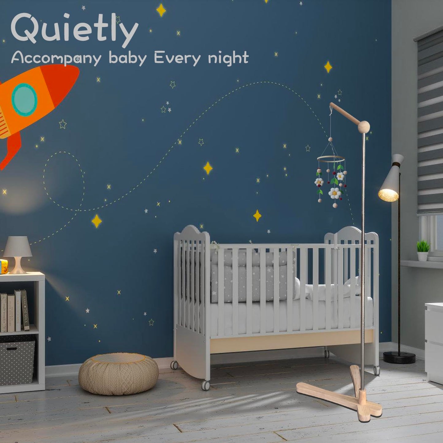 Crib Mobile Wooden Arm, Suitable for All Cribs 100% Natural Larch Hanger Nusery Decor Baby Room Safe Holder(Mobile is not Included (Standing Arm)