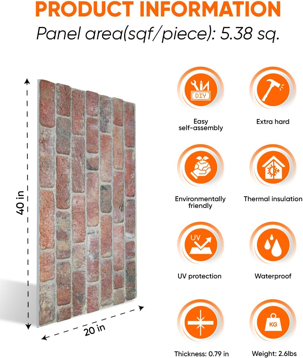 IZODEKOR 3D Wall Panels Brick Effect - Cladding, Stone Look, Styrofoam Facing for Living Room, Kitchen, Bathroom, Balcony, Bedroom and Back of Counter | Stone Bridge (3 Piece Panel) | Covers 16 sq ft