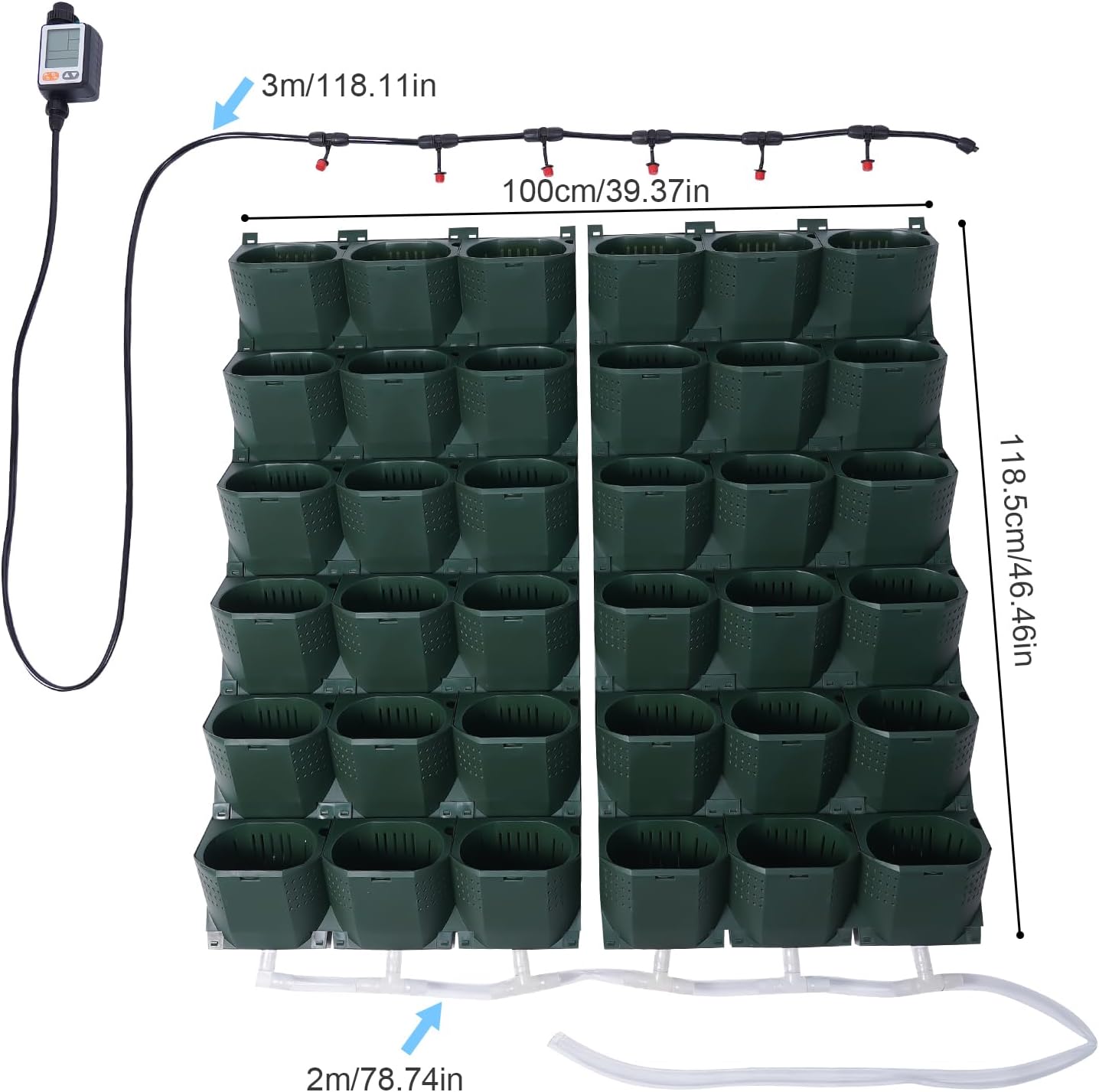 36 Pots Self-Watering Wall-Mounted Planter, 39.4”L x 46.5”H Vertical Wall Planter Self Watering Stackable Planters Vertical Garden Wall Garden Planter Outdoor Indoor for Herbs Flowers Strawberries