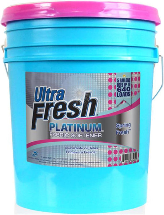 Ultra Fresh 5 Gallon Platinum Fabric Softener for All Machine Types, Liquid Laundry Softener, Up to 640 Loads, Spring Fresh