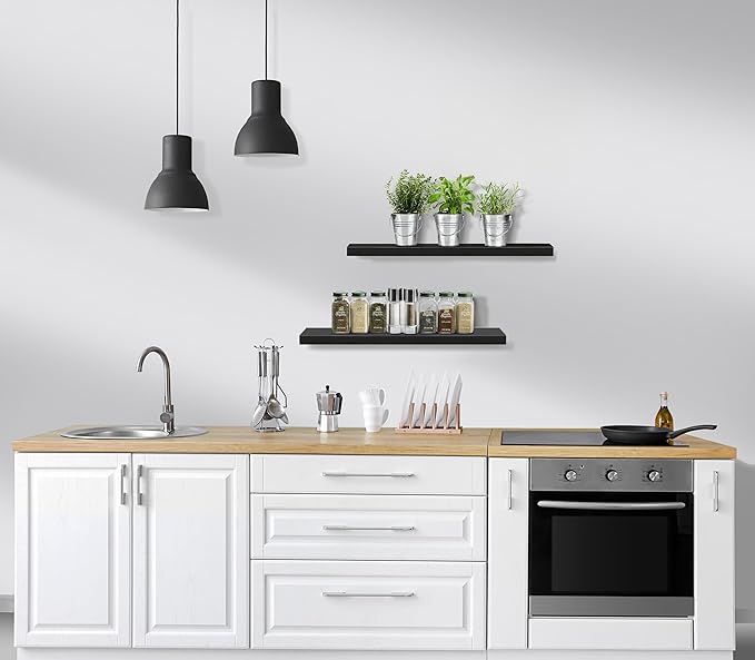 Sorbus Floating Shelves for Wall - 24" Bathroom Shelves, Wall Decor for Bedroom, Kitchen, Living Room, Home Decor & Book Storage - Mounted Floating Shelf with Invisible Brackets (Black, 2 Pack)