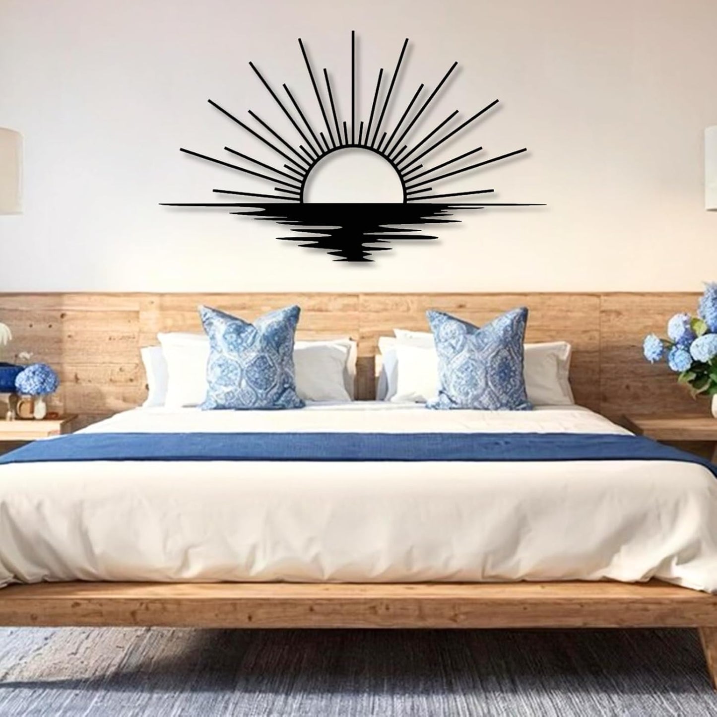Sunrise Metal Wall Art, Metal Sun Wall Decor, Metal Sun Outdoor Decor, Large Metal Sun Wall Art, Sun Wall Art, Boho Sun Wall Art, Sunshine Metal Sign, Living Room Bedroom Wall Hangings (Black, 59"x 35"| 150x89cm)