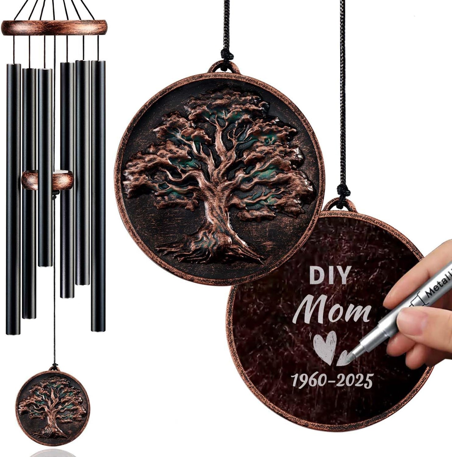 Memorial Wind Chimes for Loss of Loved One, Tree of Life Vintage Wind Chime for Outside, Sympathy/Memorial/Retirement/Festivals/Birthday Gift for Father/Mother/Lover (DIY 34" Tree of Life)