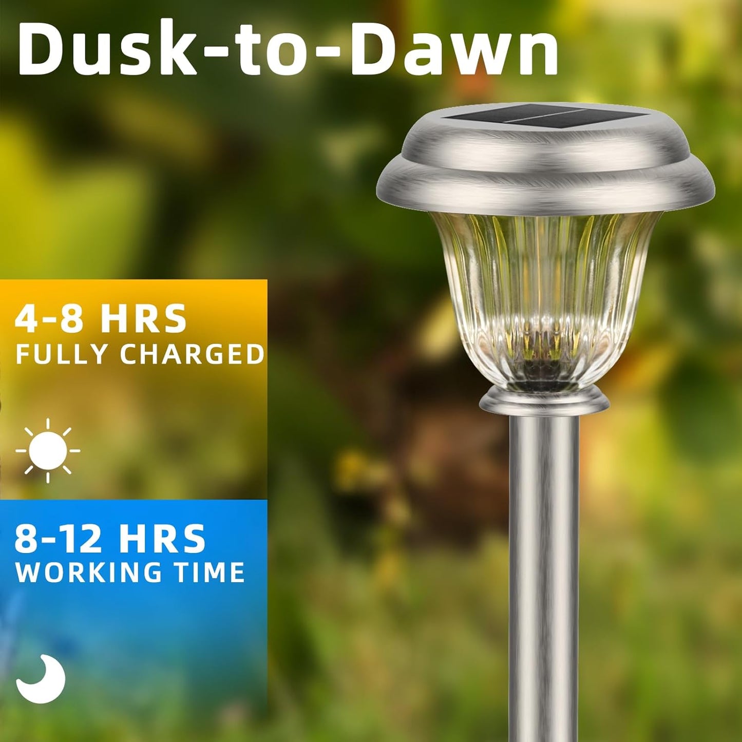 DERAYSION Solar Lights Outdoor Waterproof, Brushed Stainless Steel Glass Solar Pathway Lights, Auto On/Off Long-Lasting Outdoor Solar Lights for Garden, Landscape, Path, Yard 6 Pack