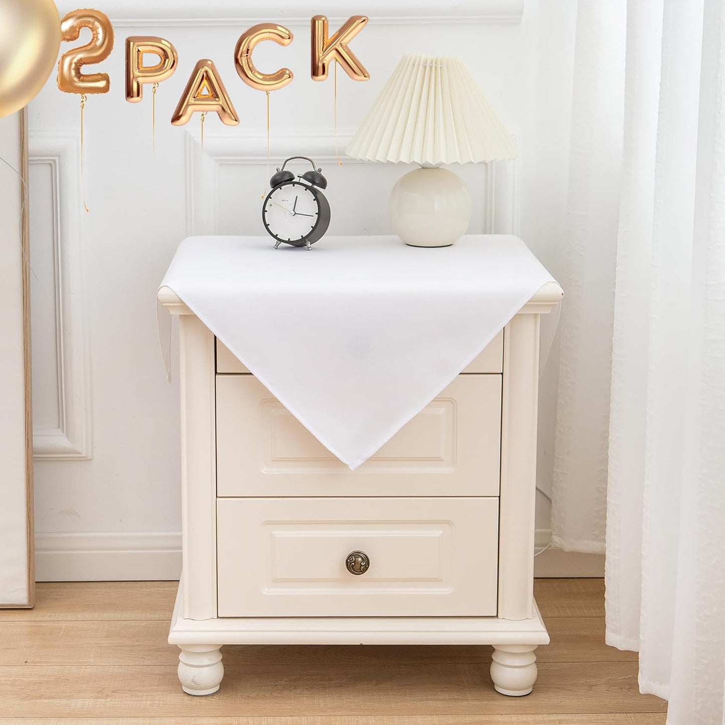 sancua 2 Pack Small Square Tablecloth 24 x 24 Inch White, Stain and Wrinkle Resistant Washable Polyester Table Cloth Decorative Solid Fabric Table Cover for Nightstand End Bedside Tables