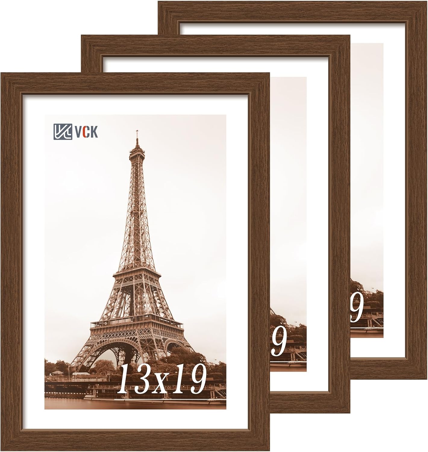 VCK 13x19 Frame Set of 3 - Brown, Wood Picture Frame with Exclusive Wood Grain, Wall Gallery Frame