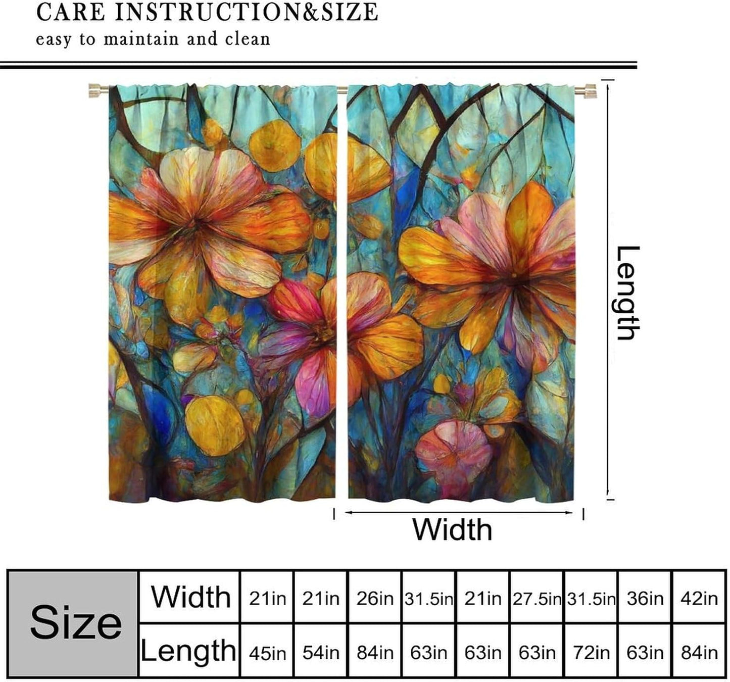 Stained Glass Curtains,Magic Forest Colorful Flowers Abstract Art Home Decor Drapes for Bedroom Living Room Kitchen Window Treatment 2 Panels Set Total Size 42" W X 45" L Inch